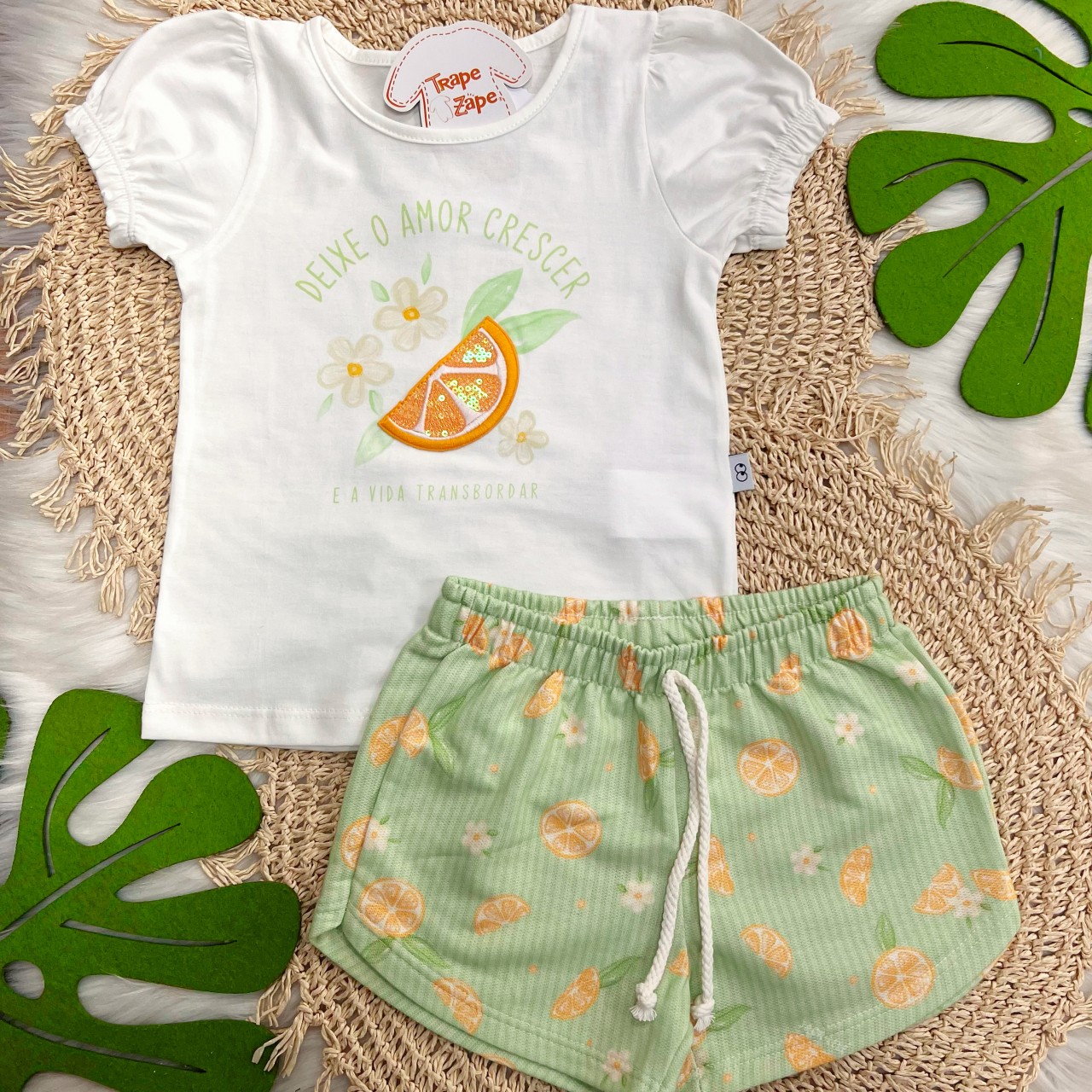 Conj. Blusa Deixe o Amor Crescer e Short Limões - Off White  